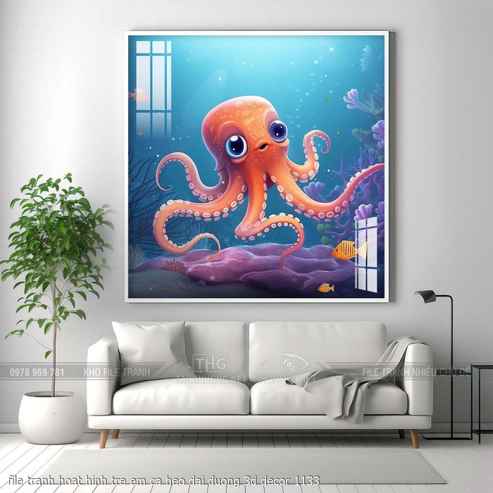 file tranh hoat hinh tre em ca heo dai duong 3d decor 1133