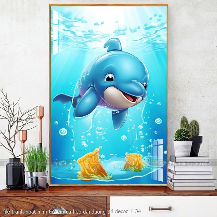 file tranh hoat hinh tre em ca heo dai duong 3d decor 1134