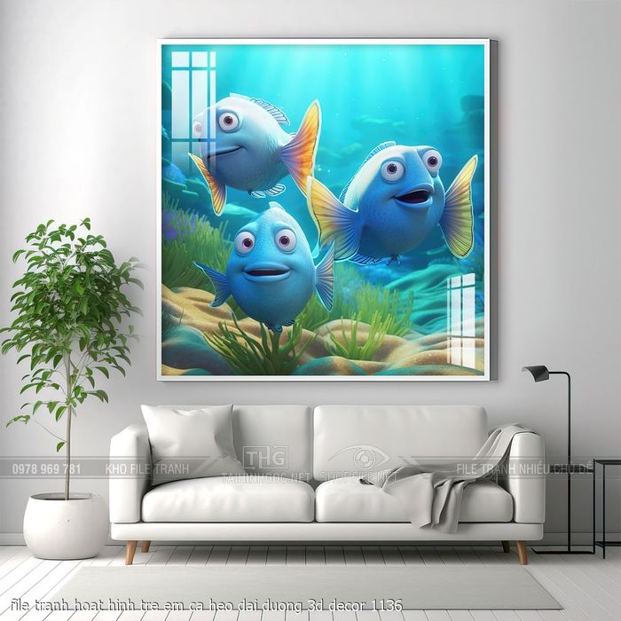 file tranh hoat hinh tre em ca heo dai duong 3d decor 1136