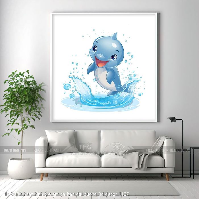 file tranh hoat hinh tre em ca heo dai duong 3d decor 1137