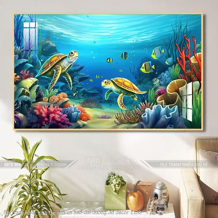 file tranh hoat hinh tre em ca heo dai duong 3d decor 1138