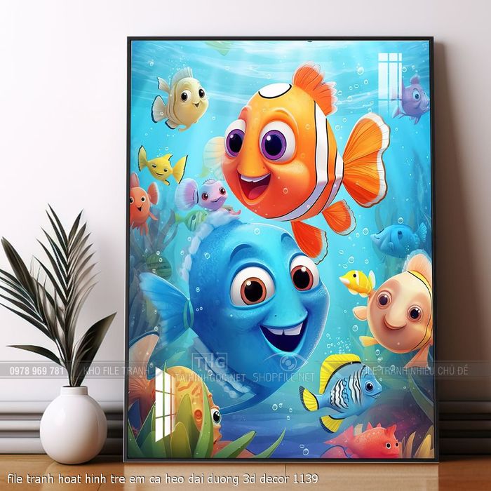 file tranh hoat hinh tre em ca heo dai duong 3d decor 1139