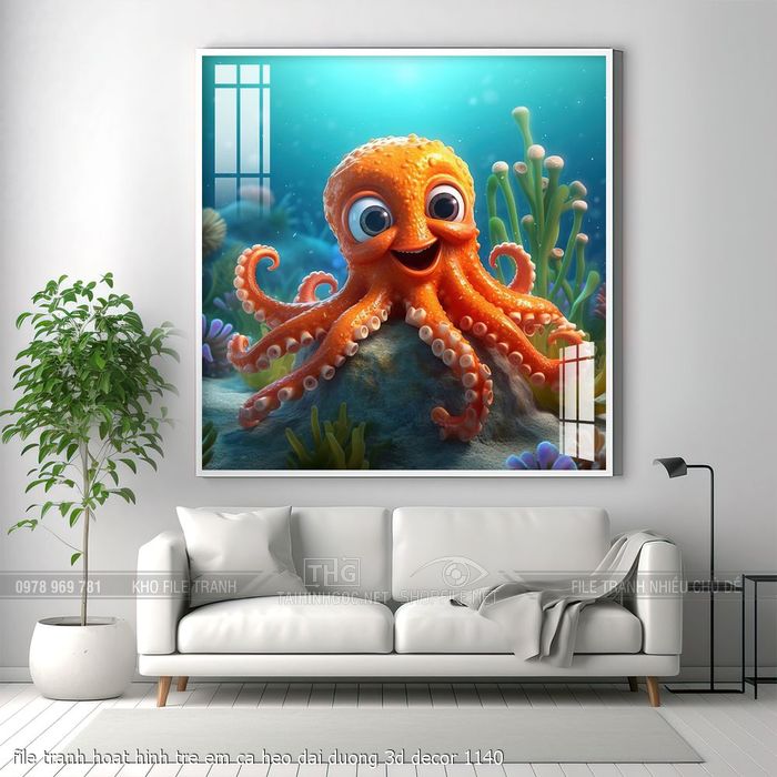 file tranh hoat hinh tre em ca heo dai duong 3d decor 1140