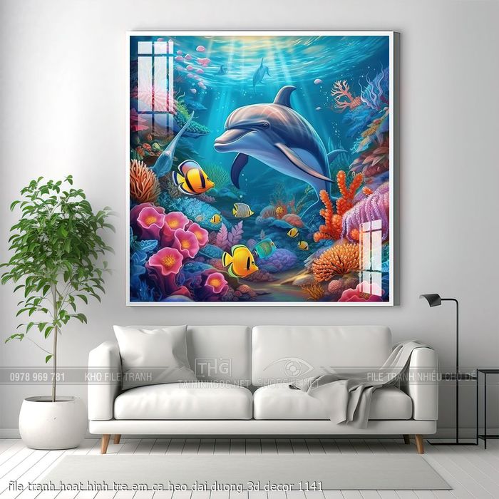 file tranh hoat hinh tre em ca heo dai duong 3d decor 1141