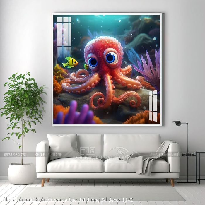 file tranh hoat hinh tre em ca heo dai duong 3d decor 1142