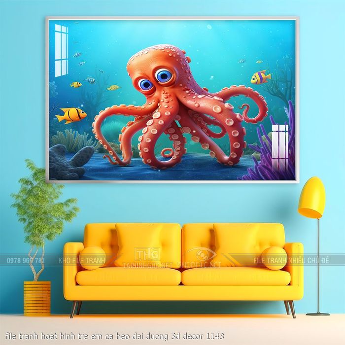 file tranh hoat hinh tre em ca heo dai duong 3d decor 1143