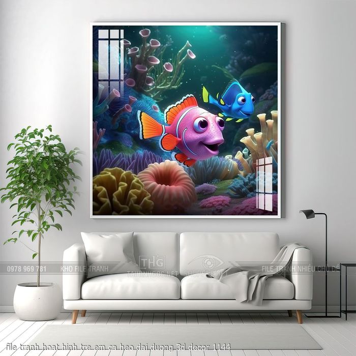file tranh hoat hinh tre em ca heo dai duong 3d decor 1144