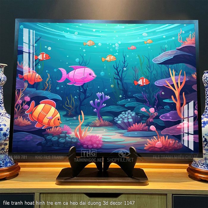 file tranh hoat hinh tre em ca heo dai duong 3d decor 1147
