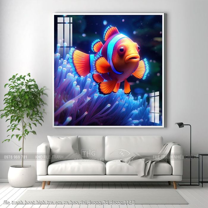 file tranh hoat hinh tre em ca heo dai duong 3d decor 1148