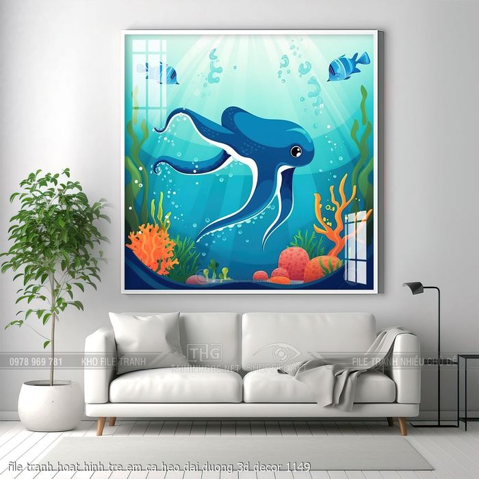 file tranh hoat hinh tre em ca heo dai duong 3d decor 1149