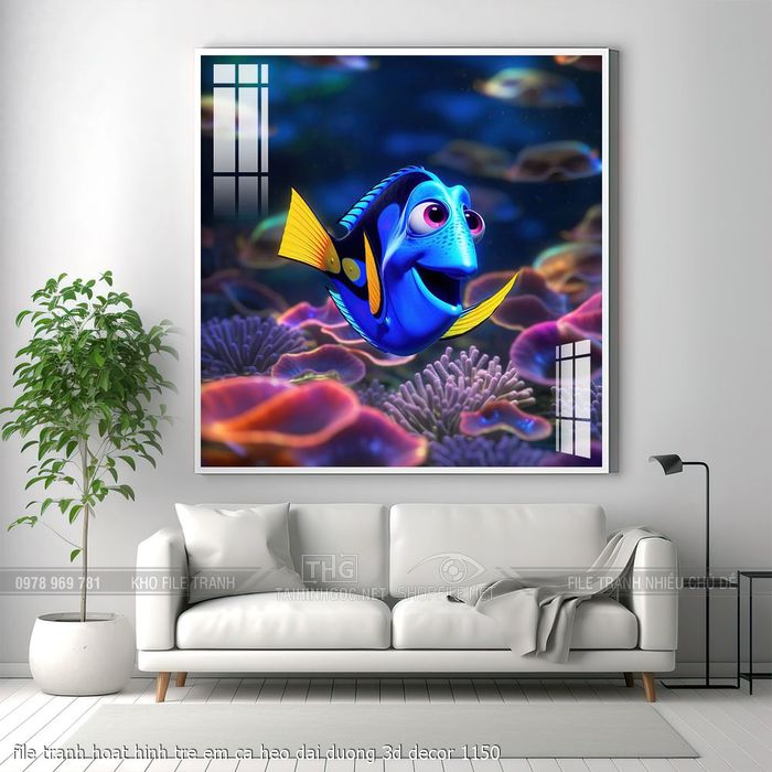 file tranh hoat hinh tre em ca heo dai duong 3d decor 1150