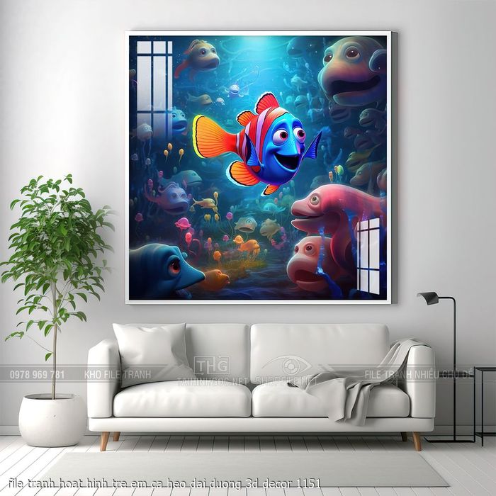 file tranh hoat hinh tre em ca heo dai duong 3d decor 1151