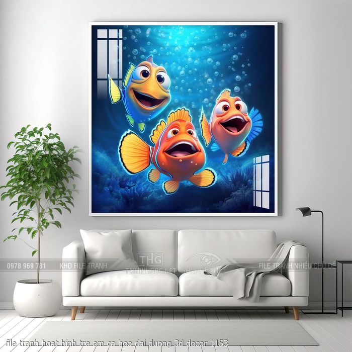 file tranh hoat hinh tre em ca heo dai duong 3d decor 1153