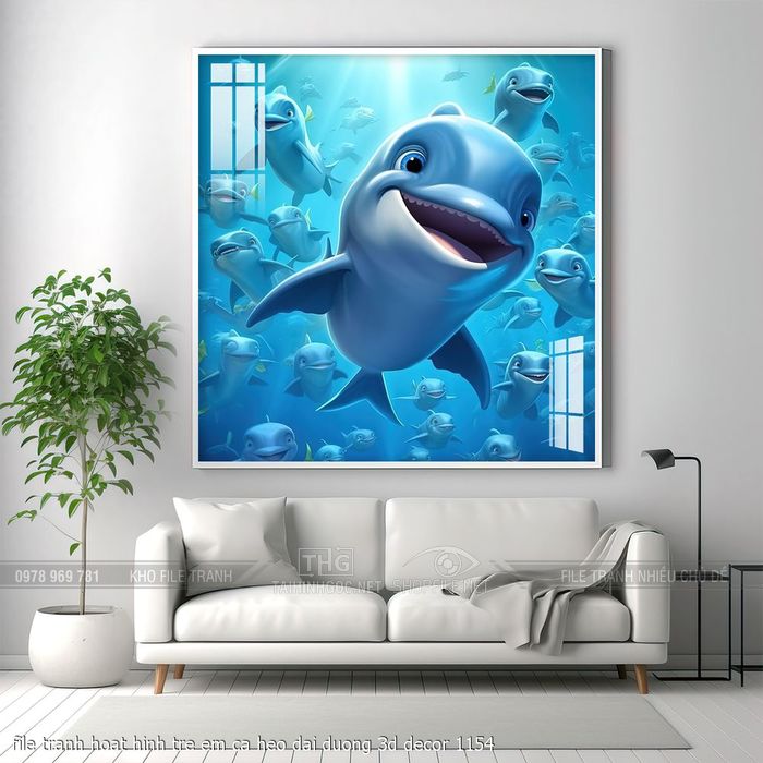 file tranh hoat hinh tre em ca heo dai duong 3d decor 1154