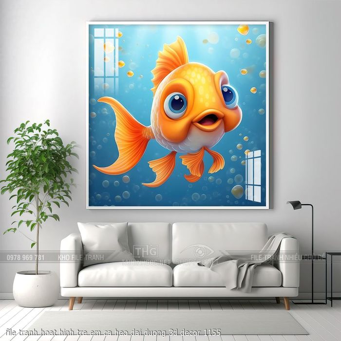 file tranh hoat hinh tre em ca heo dai duong 3d decor 1155