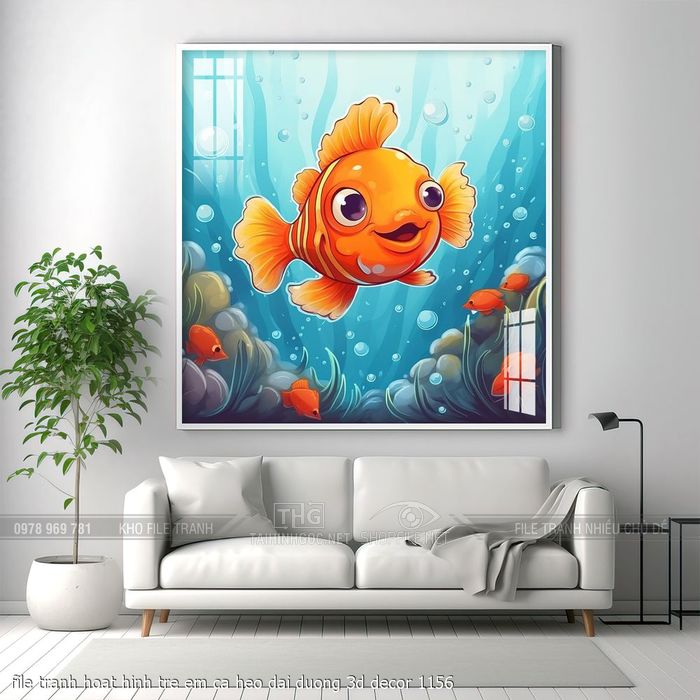 file tranh hoat hinh tre em ca heo dai duong 3d decor 1156
