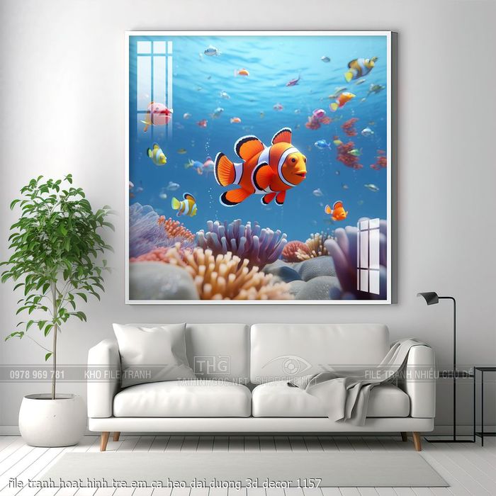 file tranh hoat hinh tre em ca heo dai duong 3d decor 1157