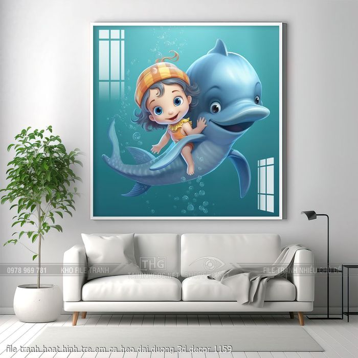 file tranh hoat hinh tre em ca heo dai duong 3d decor 1159