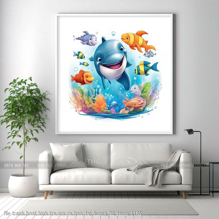 file tranh hoat hinh tre em ca heo dai duong 3d decor 1165