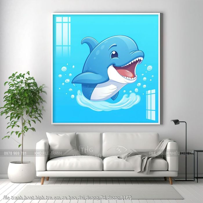 file tranh hoat hinh tre em ca heo dai duong 3d decor 1169