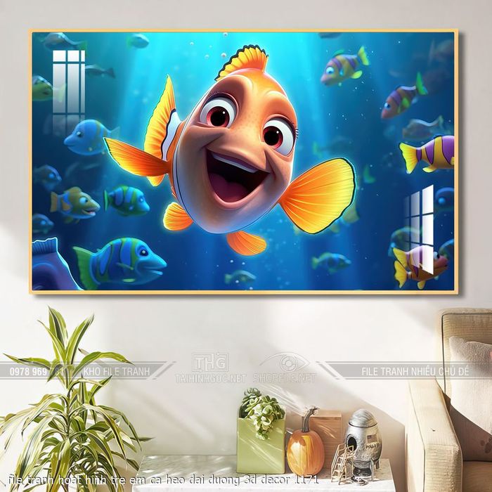 file tranh hoat hinh tre em ca heo dai duong 3d decor 1171