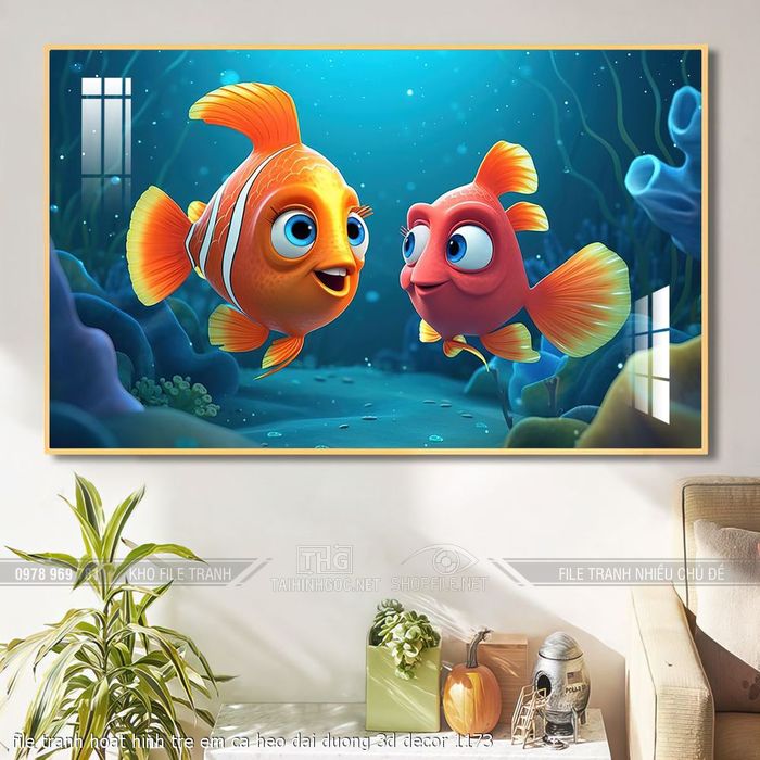 file tranh hoat hinh tre em ca heo dai duong 3d decor 1173