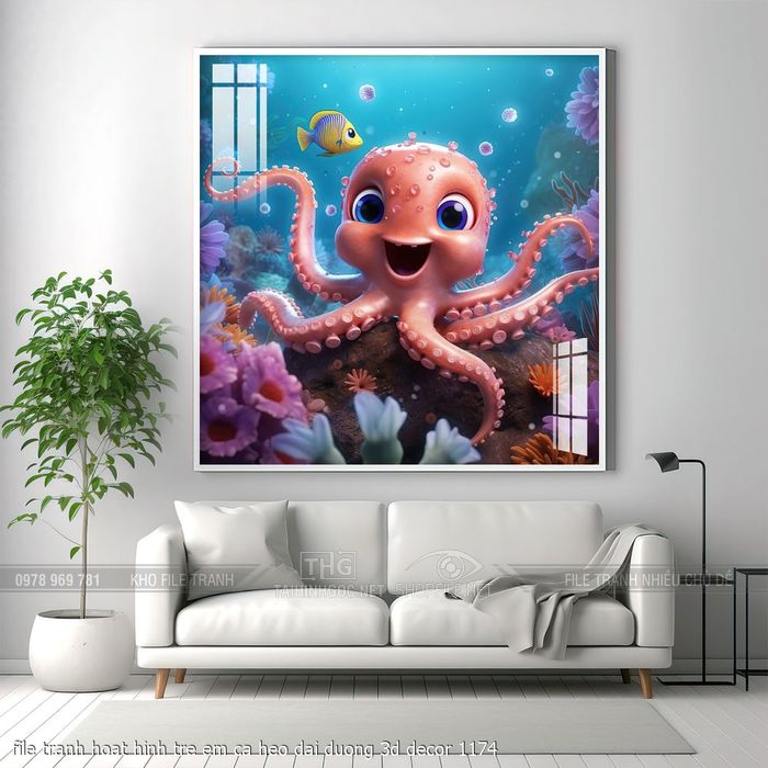 file tranh hoat hinh tre em ca heo dai duong 3d decor 1174