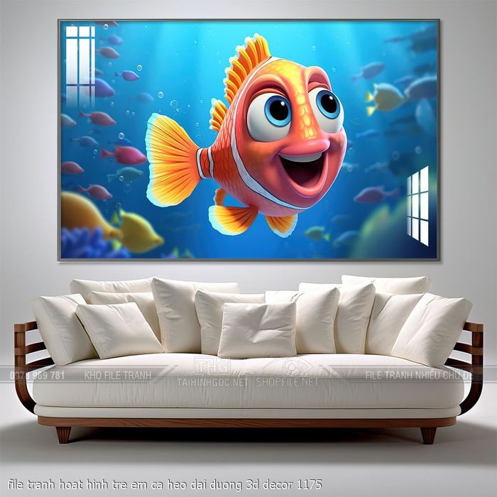 file tranh hoat hinh tre em ca heo dai duong 3d decor 1175