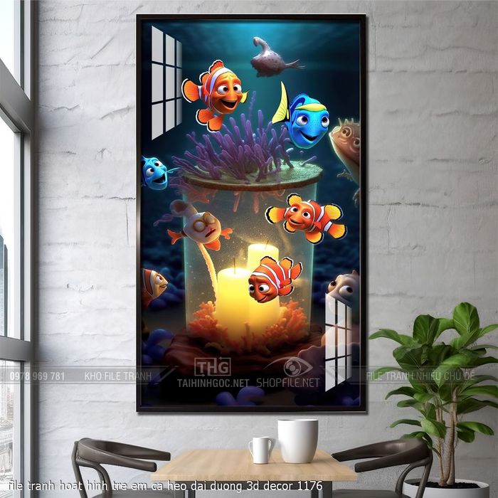 file tranh hoat hinh tre em ca heo dai duong 3d decor 1176