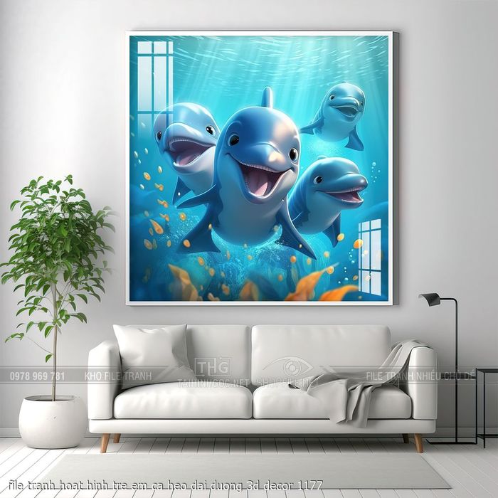 file tranh hoat hinh tre em ca heo dai duong 3d decor 1177