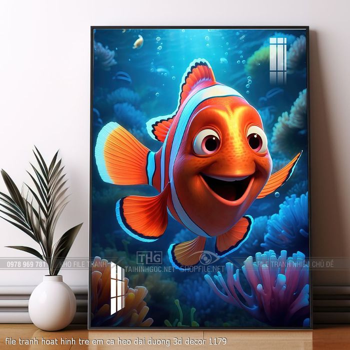 file tranh hoat hinh tre em ca heo dai duong 3d decor 1179