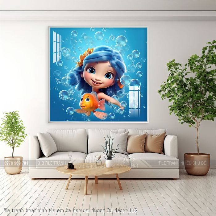 file tranh hoat hinh tre em ca heo dai duong 3d decor 118
