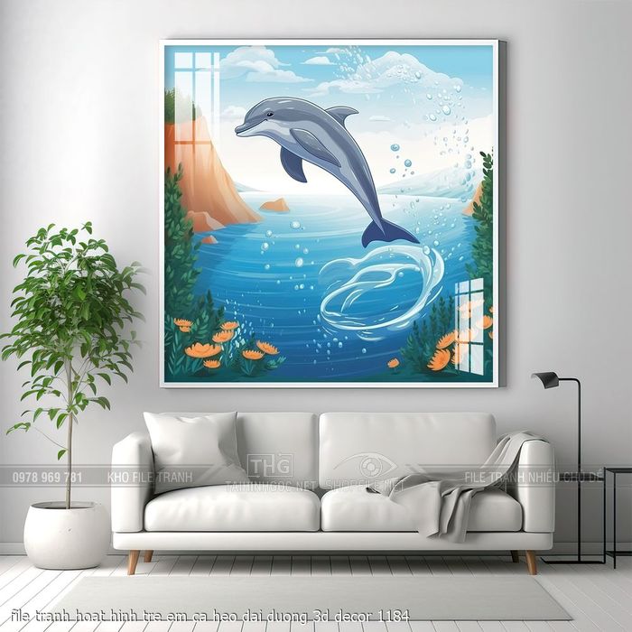 file tranh hoat hinh tre em ca heo dai duong 3d decor 1184