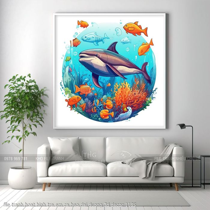 file tranh hoat hinh tre em ca heo dai duong 3d decor 1185