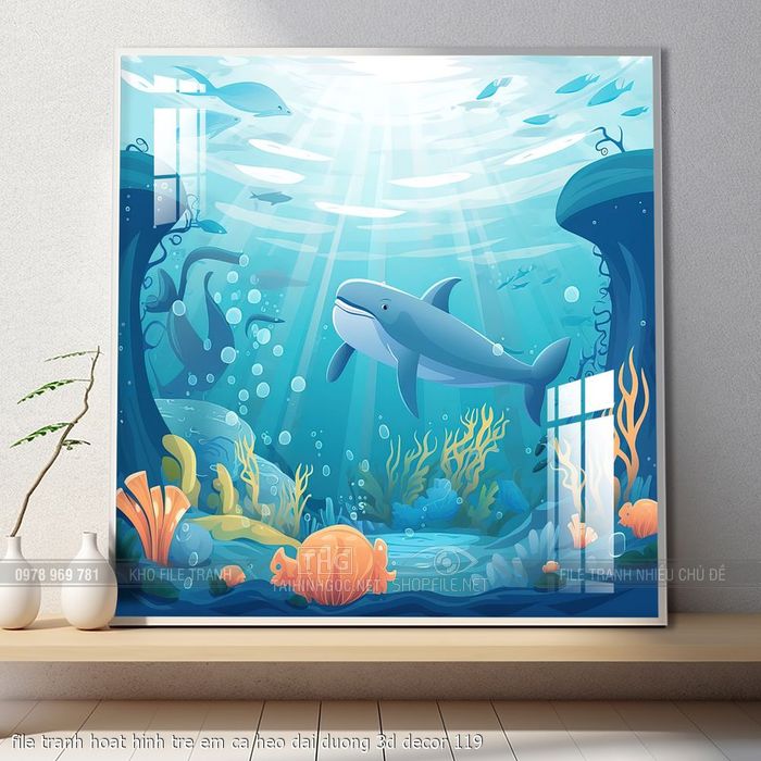 file tranh hoat hinh tre em ca heo dai duong 3d decor 119