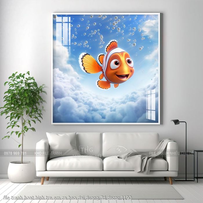 file tranh hoat hinh tre em ca heo dai duong 3d decor 1190
