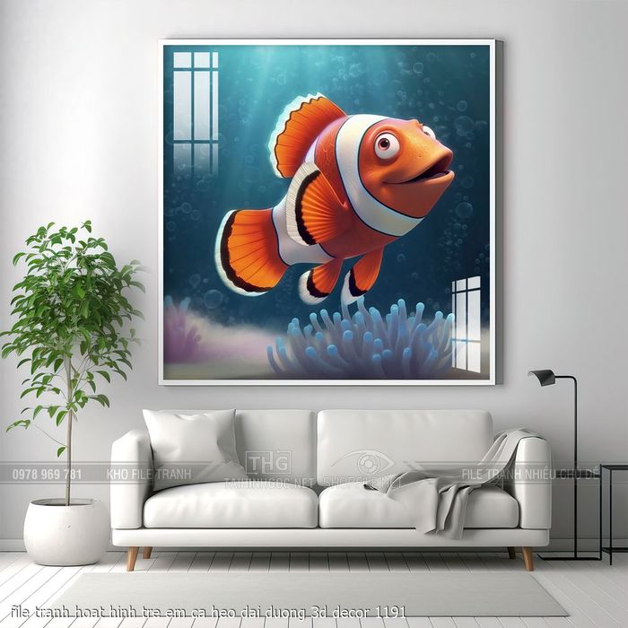 file tranh hoat hinh tre em ca heo dai duong 3d decor 1191