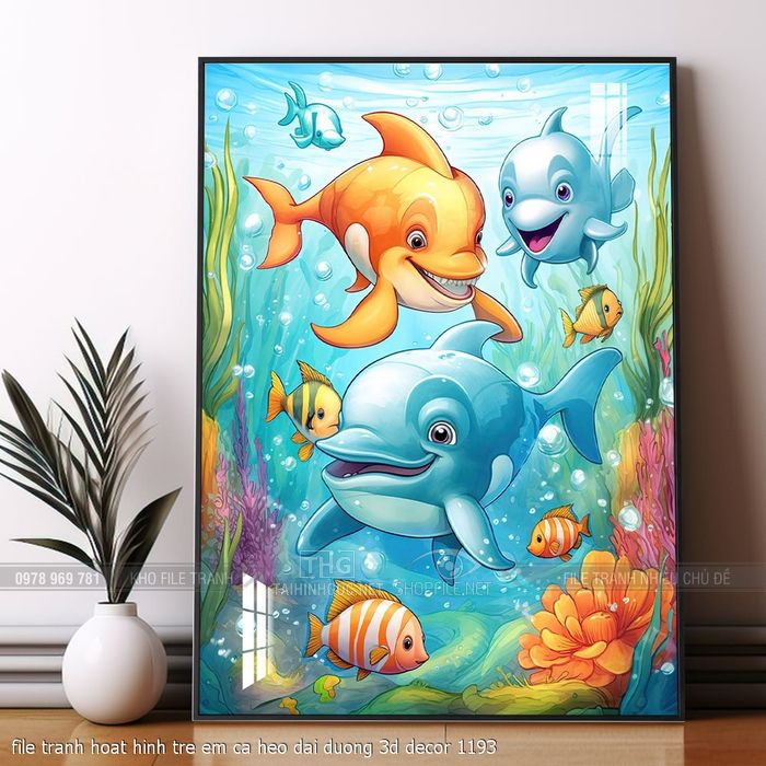 file tranh hoat hinh tre em ca heo dai duong 3d decor 1193