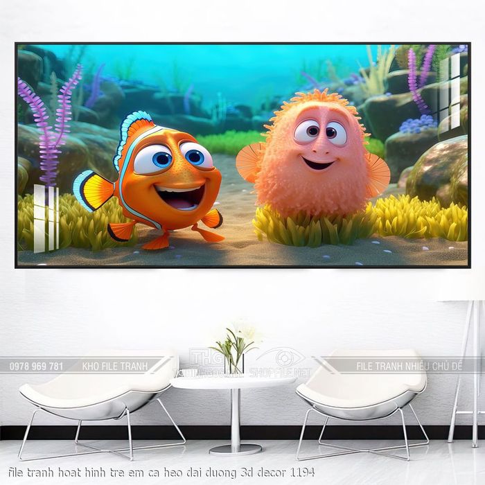 file tranh hoat hinh tre em ca heo dai duong 3d decor 1194