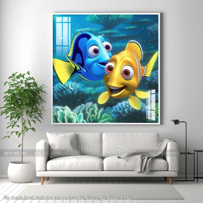file tranh hoat hinh tre em ca heo dai duong 3d decor 1195