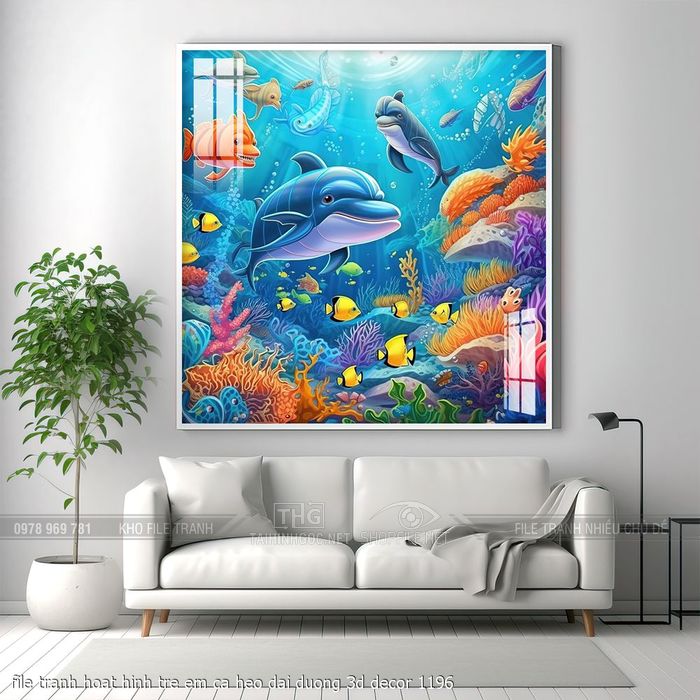 file tranh hoat hinh tre em ca heo dai duong 3d decor 1196