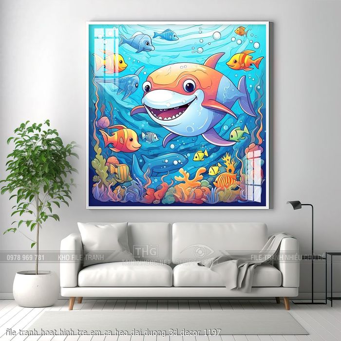 file tranh hoat hinh tre em ca heo dai duong 3d decor 1197