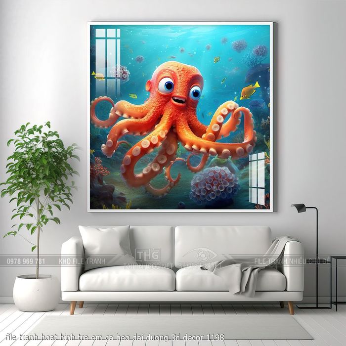 file tranh hoat hinh tre em ca heo dai duong 3d decor 1198