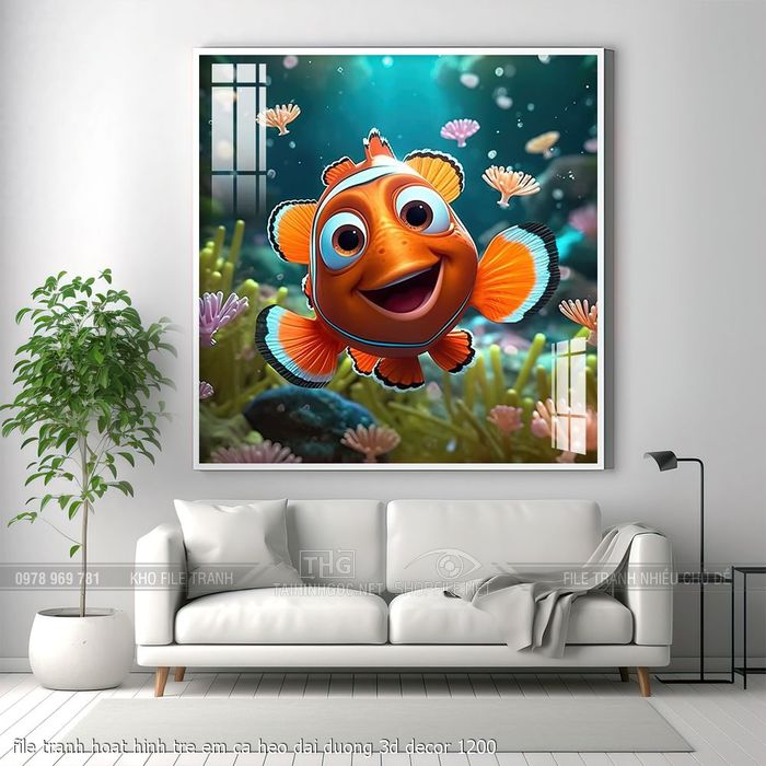 file tranh hoat hinh tre em ca heo dai duong 3d decor 1200