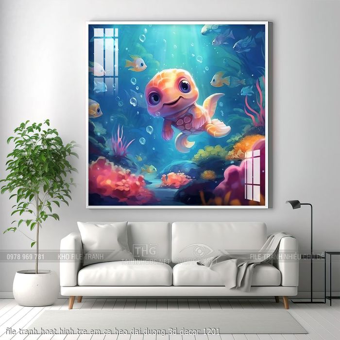 file tranh hoat hinh tre em ca heo dai duong 3d decor 1201