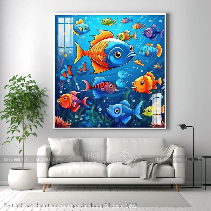 file tranh hoat hinh tre em ca heo dai duong 3d decor 1202