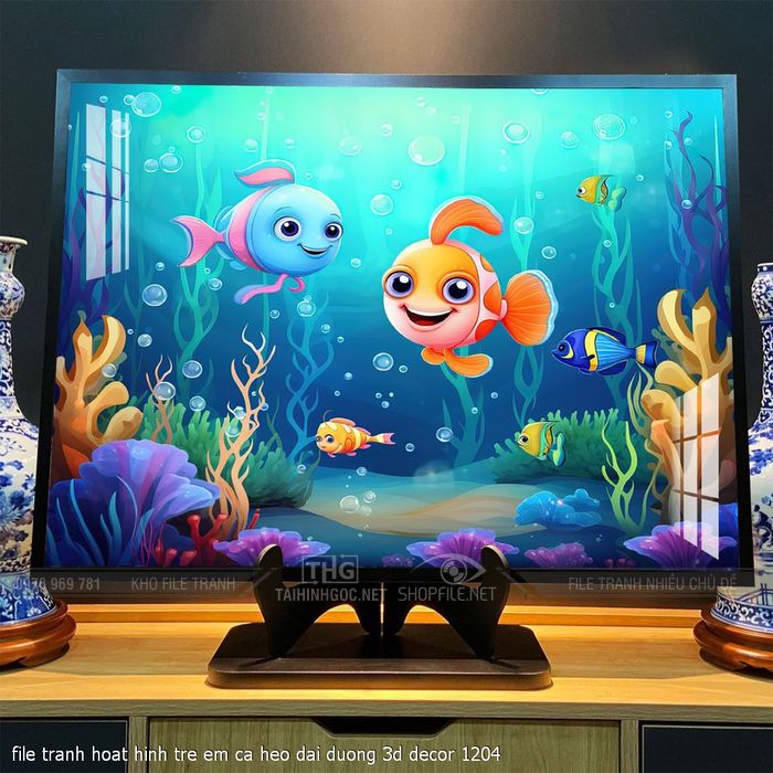 file tranh hoat hinh tre em ca heo dai duong 3d decor 1204