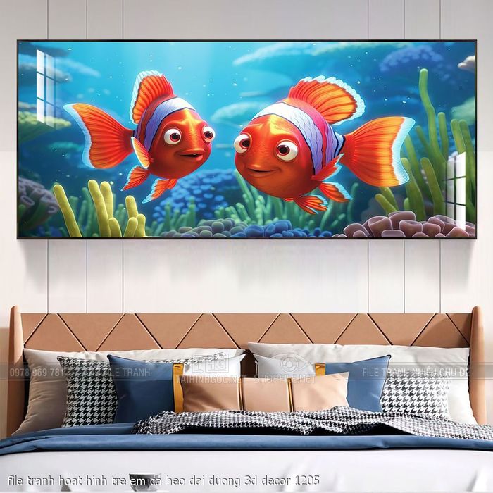 file tranh hoat hinh tre em ca heo dai duong 3d decor 1205