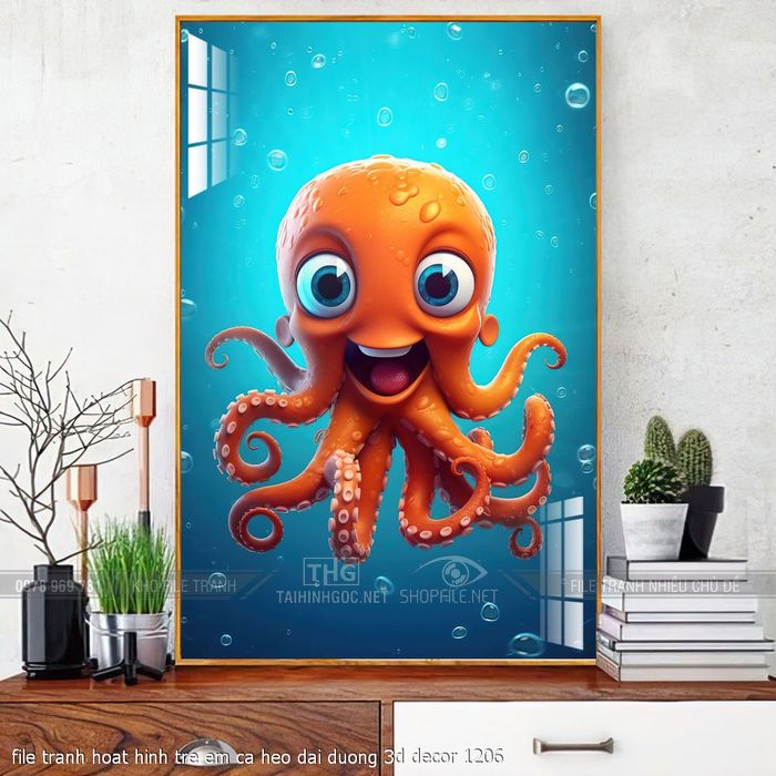 file tranh hoat hinh tre em ca heo dai duong 3d decor 1206