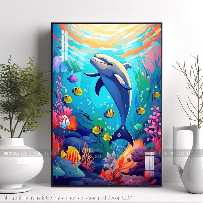 file tranh hoat hinh tre em ca heo dai duong 3d decor 1207